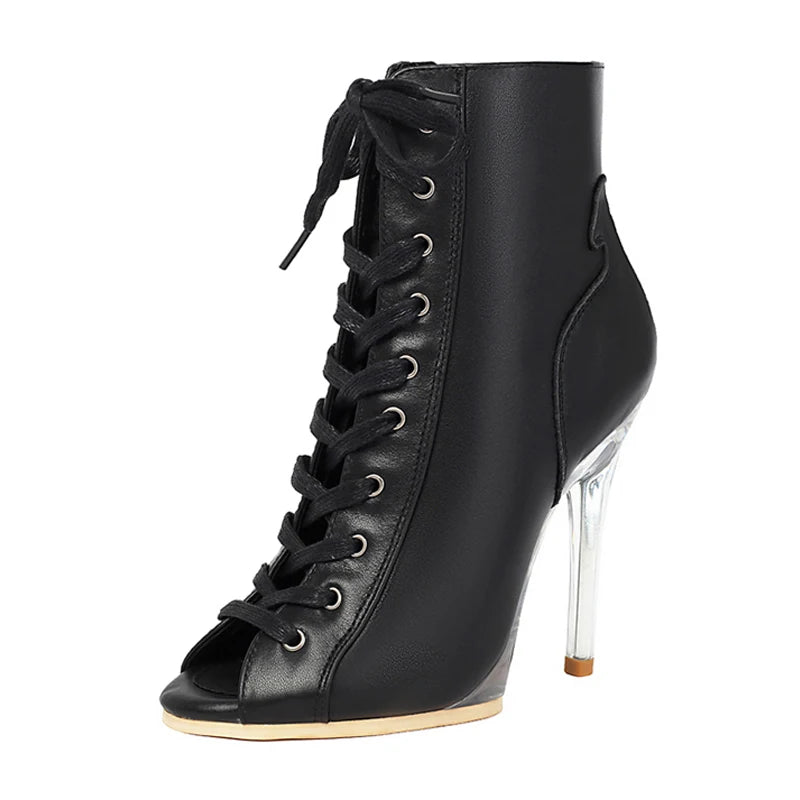Lace-Up Crystal Heel Ballroom Dance Boots for Women