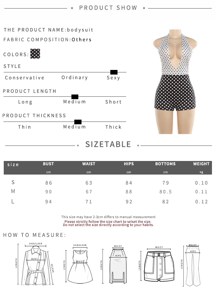Halter Neck Backless Polka Dot Stretch Romper for Women