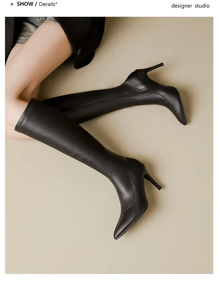 Patent Leather Pointed Knee High Boots