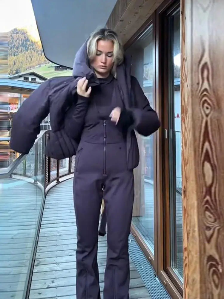 Sleeveless V Neck Ski Jumpsuit With Zippers for Women