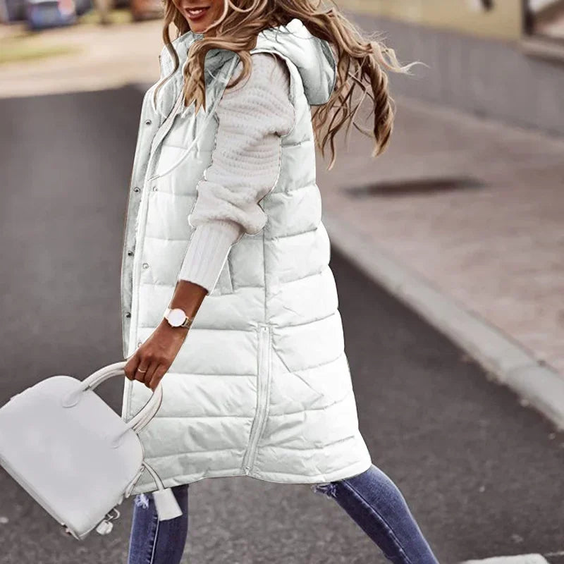 Warm Hooded Longline Sleeveless Vest Coat for Women