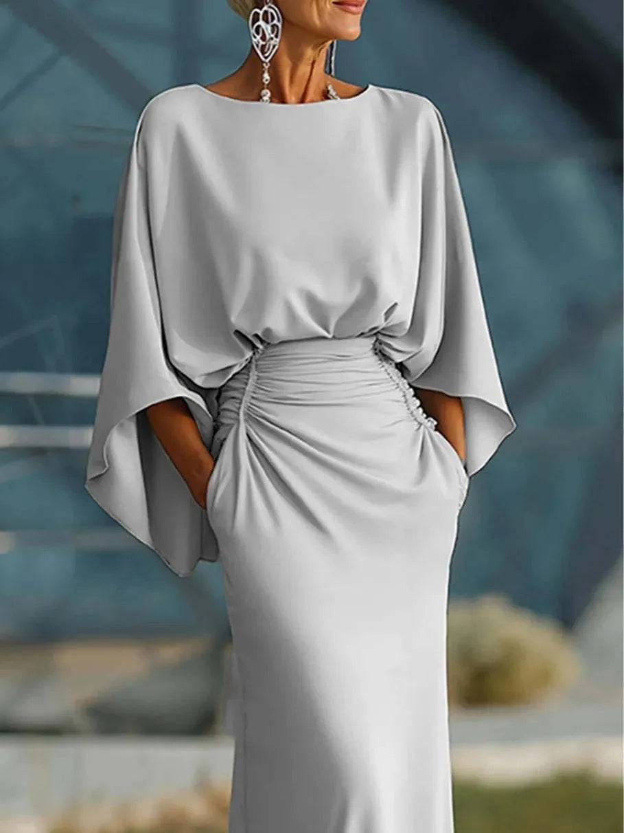 Satin Backless Ruched Evening Gown
