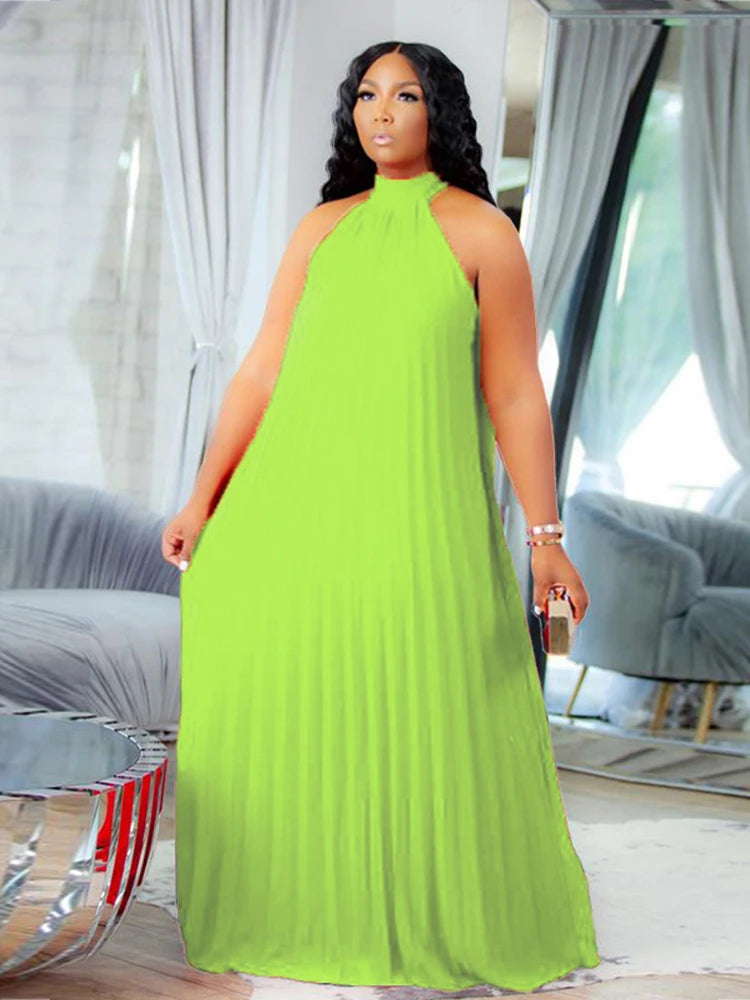 Chiffon Dresses for Women Long Elegant Evening Dress Big Size Round Woman Plus Size Sexy Pleated Halter Dress Summer Wear