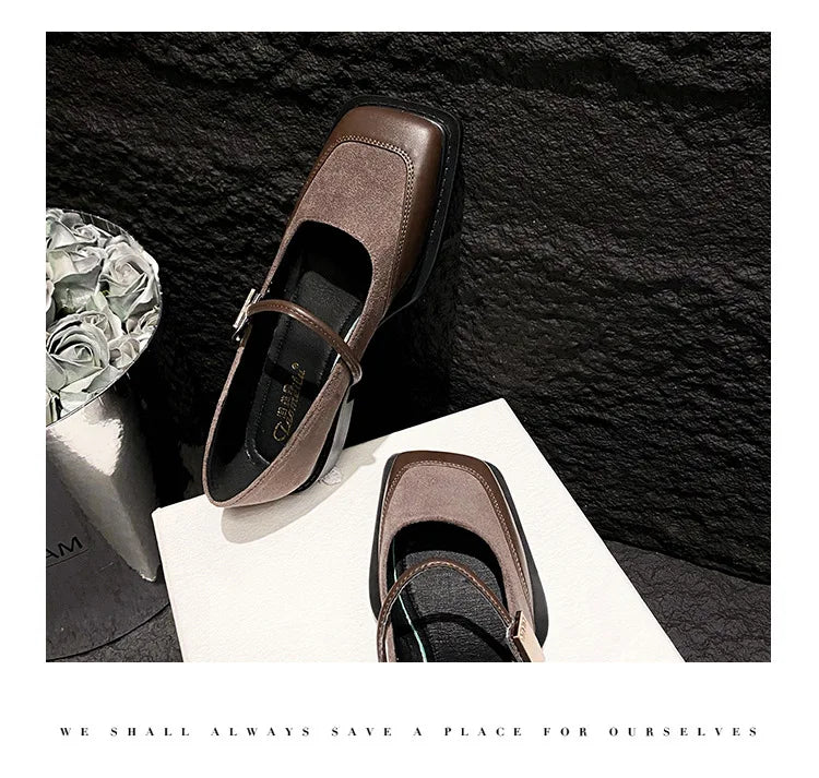 Retro Square Toe Low Heel Mary Jane Shoes for Women