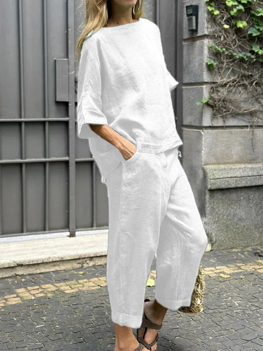 Elegant Summer Solid Color Two Piece Set for Women