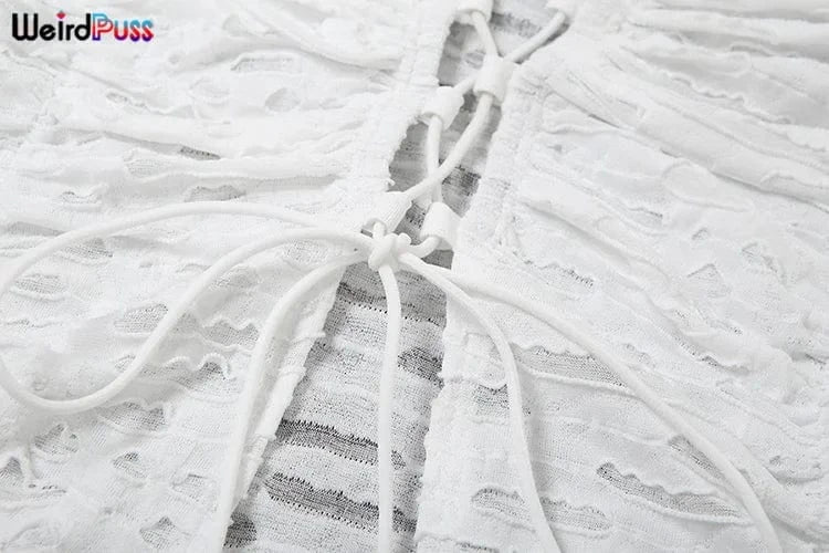Weird Puss Ripped Chic Crop Tops Women Autumn Elegant Shirring Square Collar Elegant Ruched Full Sleeve Solid Streetwear Tees