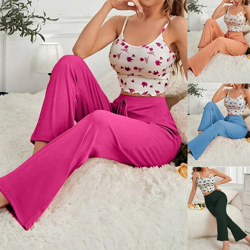 Two Piece Sets Womens Outfits Summer 2024 New Pajama Tank Top Home Clothes Strap Pants Casual and Comfortable Vests Suit Female