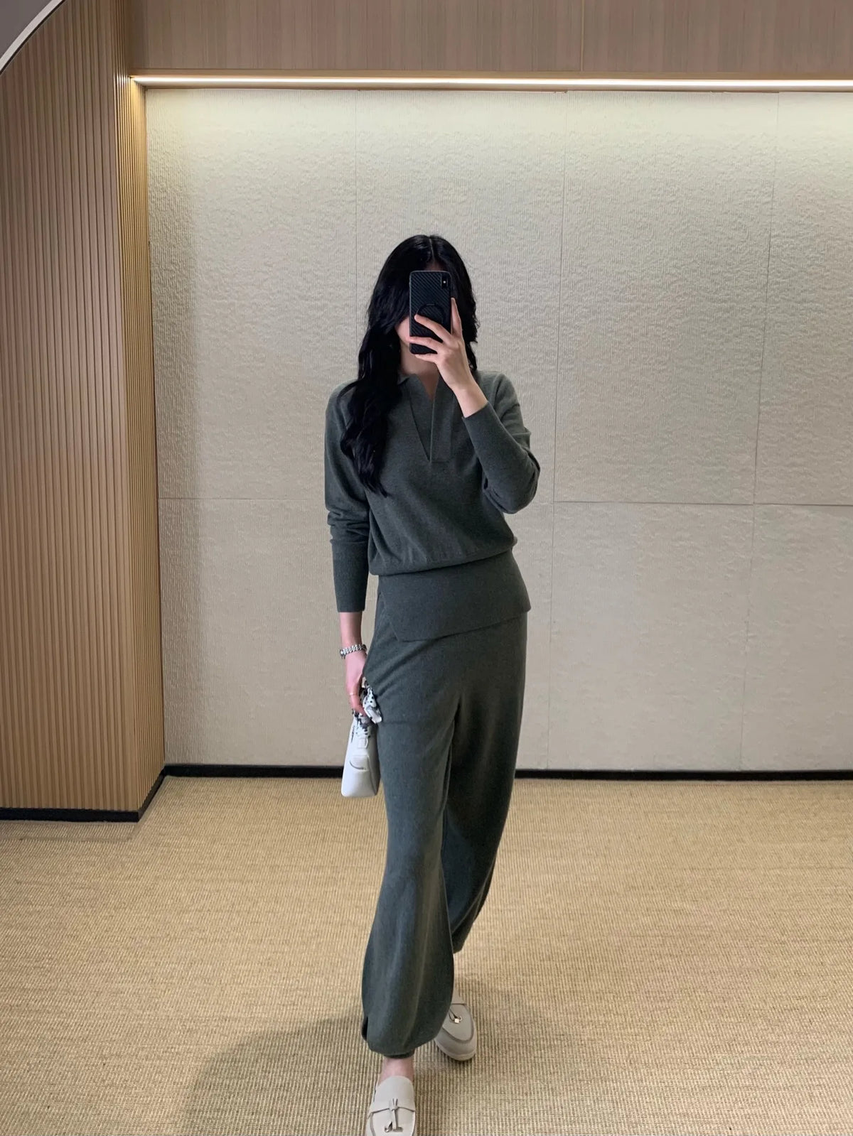 Minimalist Cashmere Knit Top And Pants Set for Women