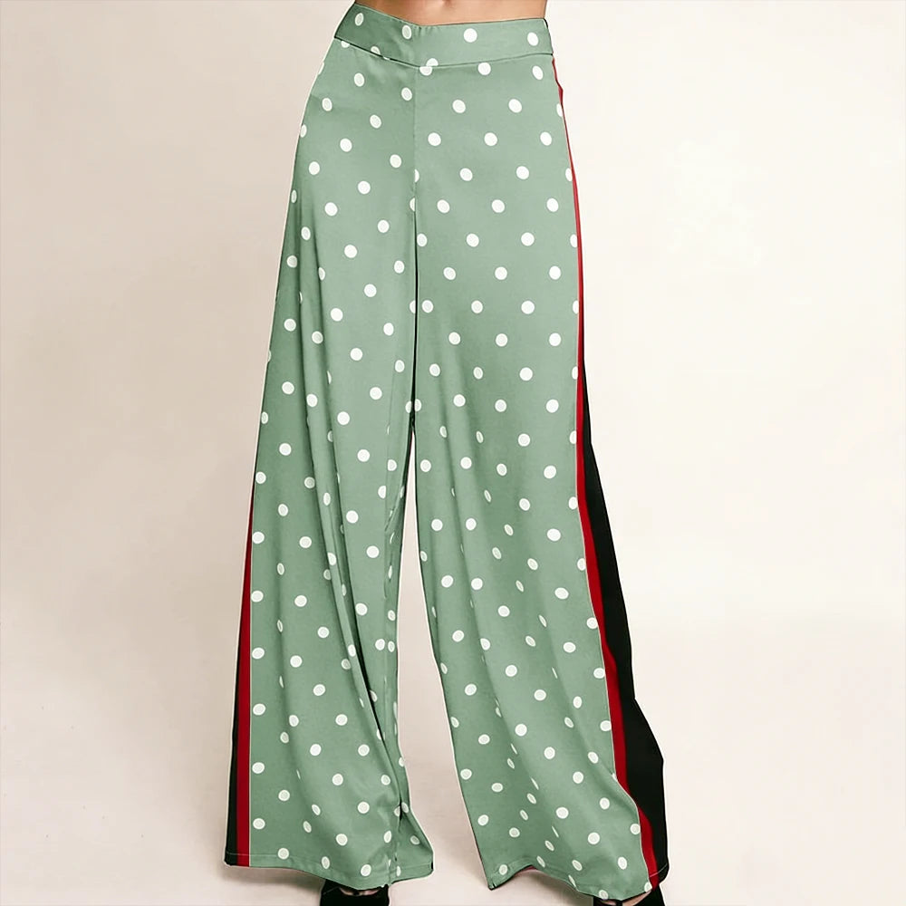 Elegant High Waist Polka Dot Wide Leg Satin Pants For Women