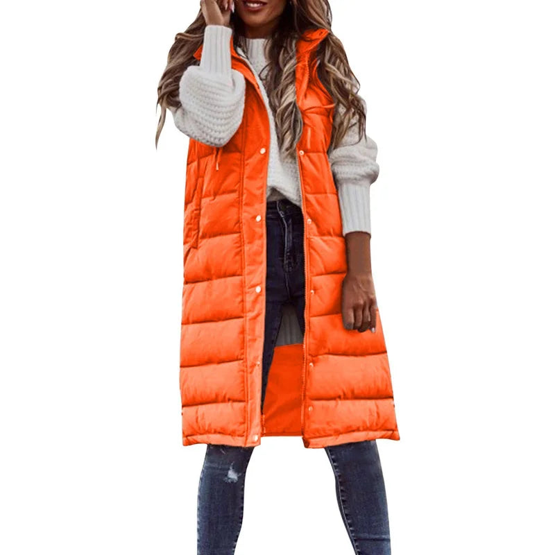 Warm Hooded Longline Sleeveless Vest Coat for Women