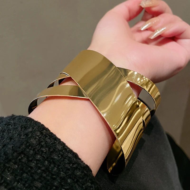 Layered Geometric Metal Cuff Bracelet
