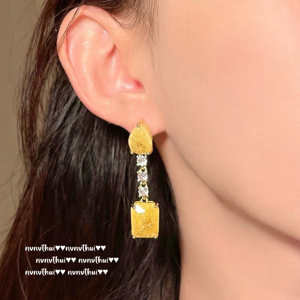 Shiny Geometric Zirconia Long Dangle Earrings for Women