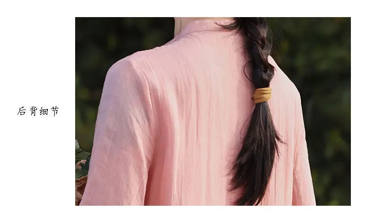 Elegant Floral Embroidered Ramie + Cheongsam Dress + for Women