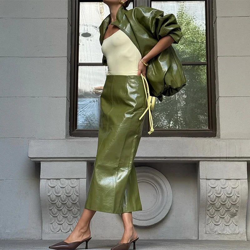 Vintage Leather Skirt Set