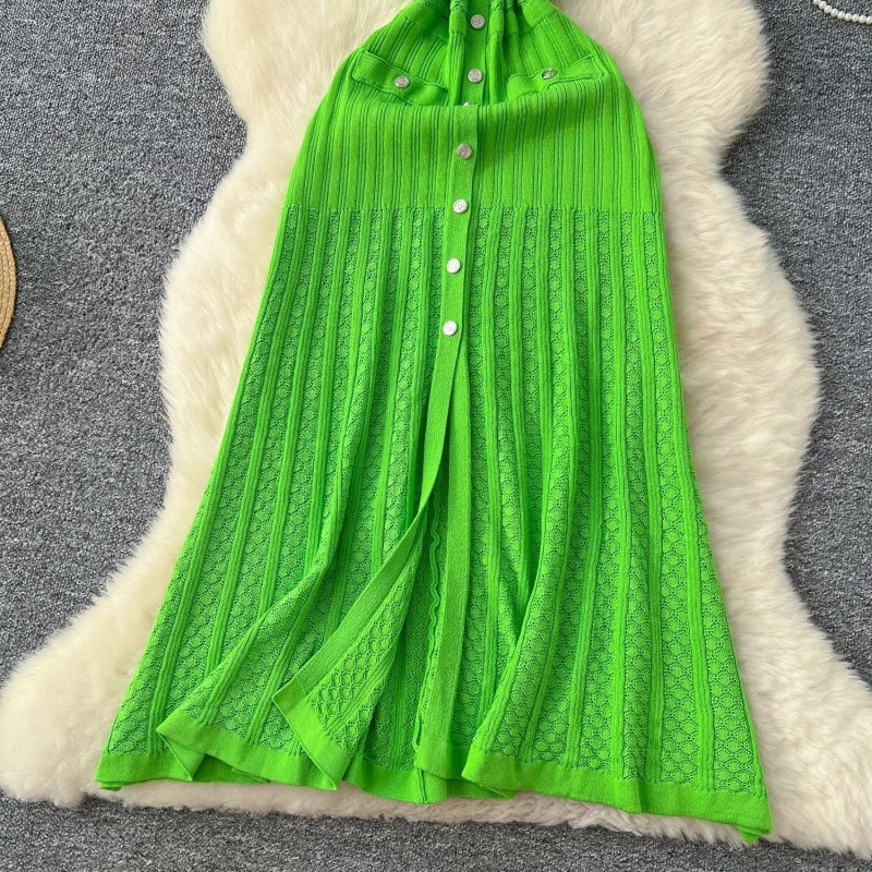 Sleeveless Knitted Bodycon Mid Calf Dress for Women