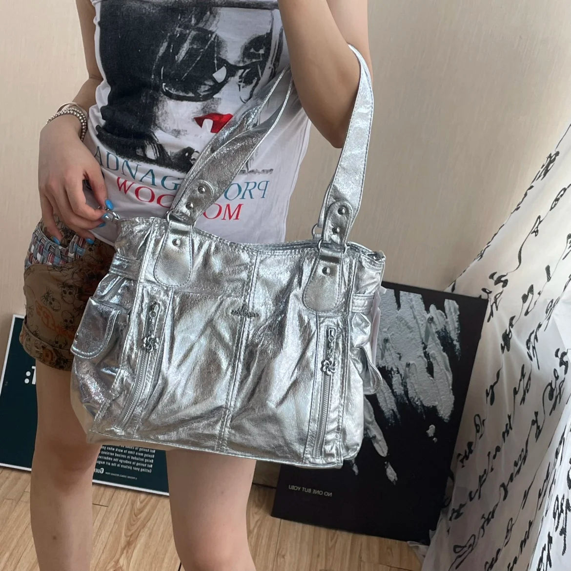 Original Designer Brand Retro Spice Special Metal Large Capacity Shoulder Handbag Crossbody Motorcycle Tote Bags for Women