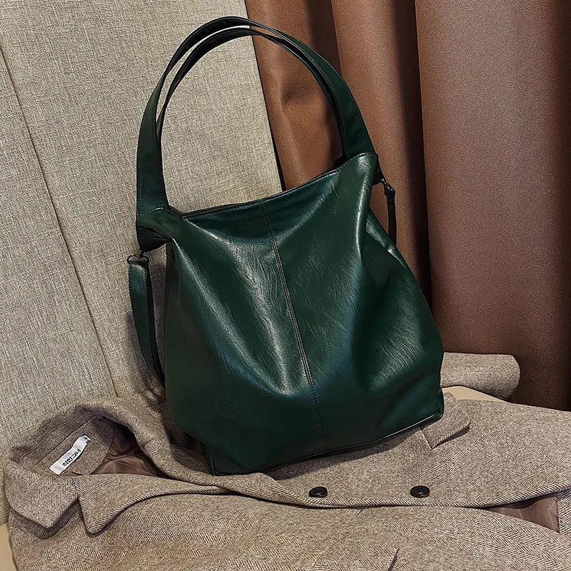 Oversized Leather Tote Bag With Dual Straps for Women