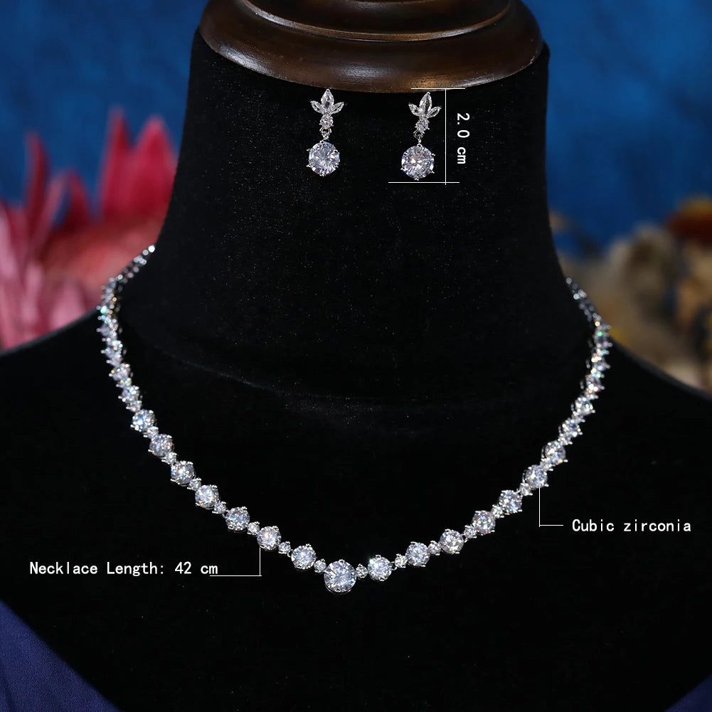 Elegant Crystal Round Necklace And Earrings Set For Women