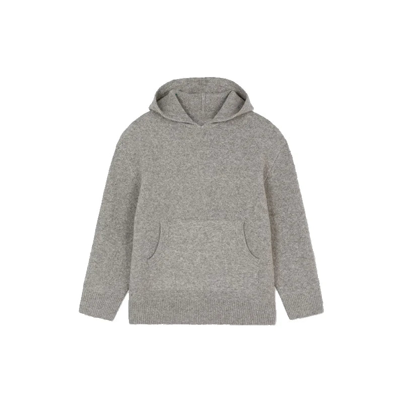 Green Women's Knit Hoodie Coat Full Sleeve Front Pocket  Casual Sweater Top 2025 Early Autumn Loose Female Knitwear Outerwear