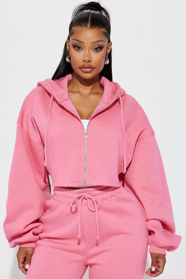 Hooded Cropped Sweatshirt And Long Pants Set for Women