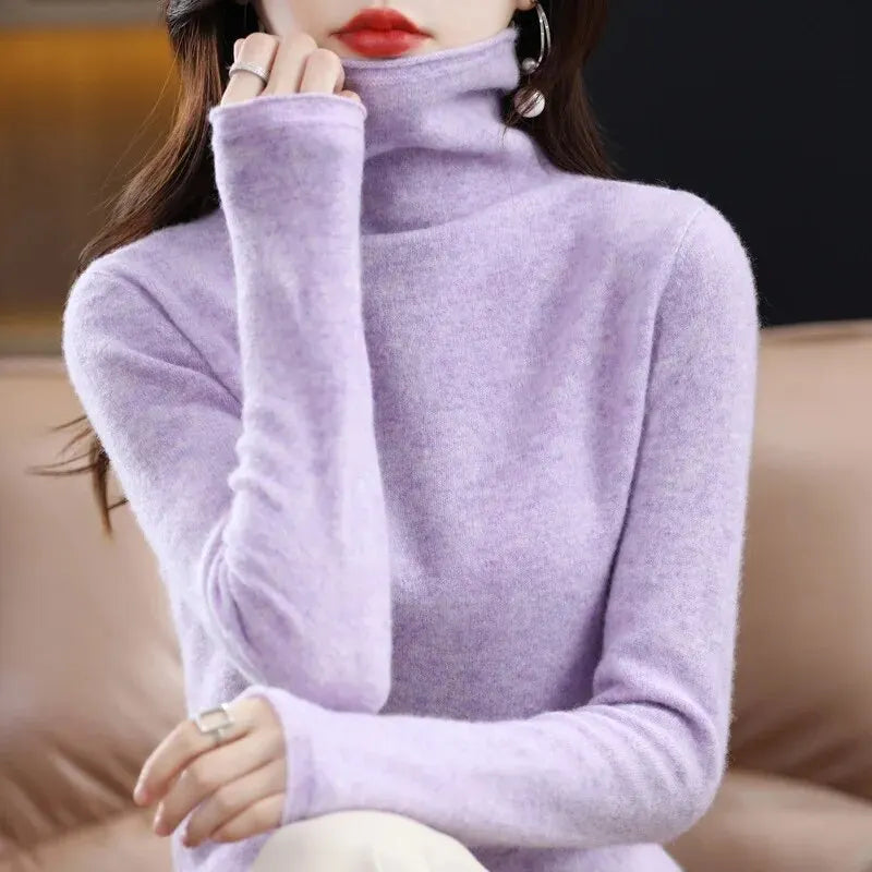 Wool Turtleneck Sweater With Stacked Collar for Women