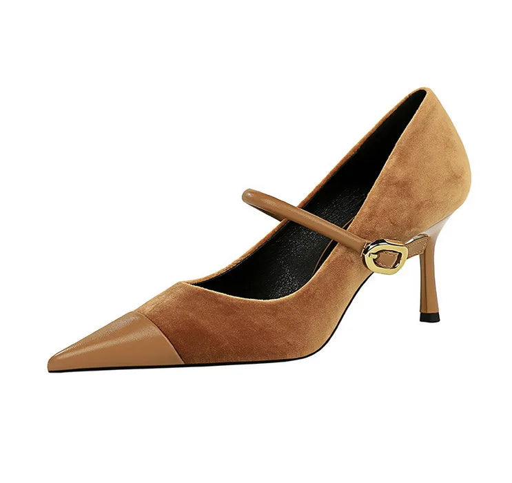 Suede Buckle Strap Pointed Toe Stiletto Pumps for Women