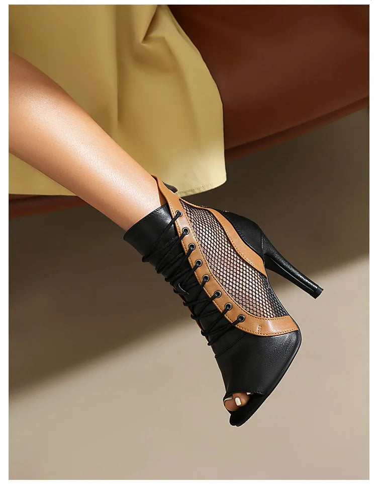 Lace-Up Stiletto Latin Dance Ankle Boots for Women