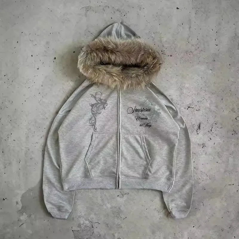 Skull Pattern Zip Up Hoodie