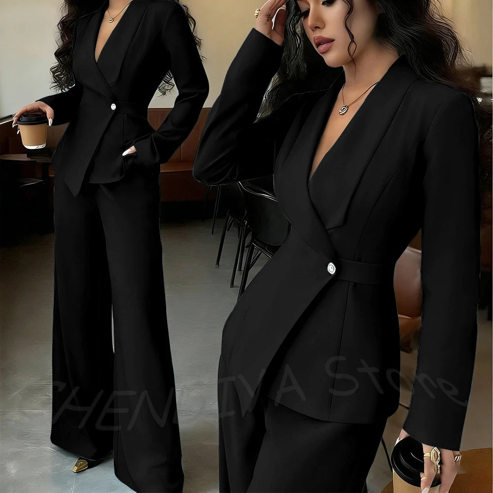 Elegant Office Lady Professional Suit Two Pieces Classic Shawl Lapel Single Button Outfit High Quality Women's Tailored Set