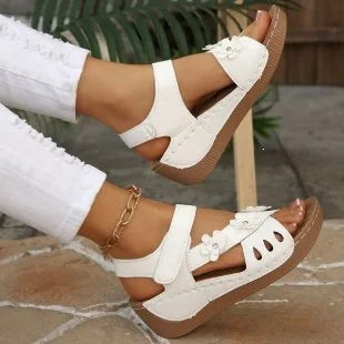 Modern Floral Buckle Wedge Sandals