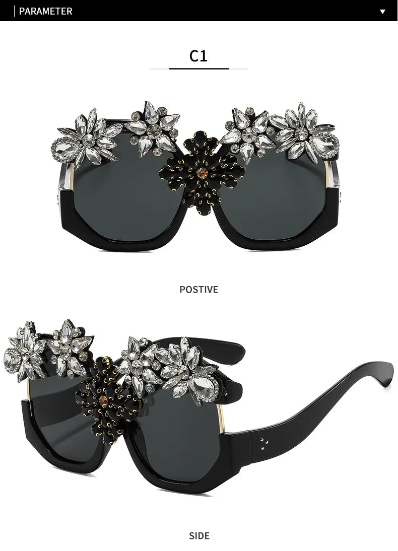 Oversized Floral Rhinestone Sunglasses