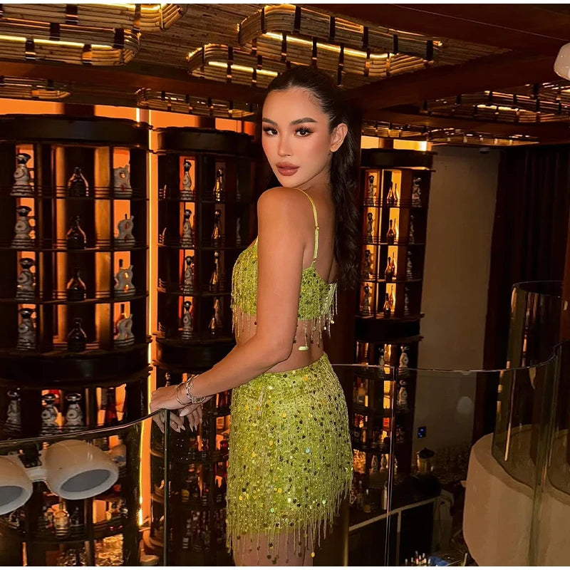Glitter Strapless Corset and Matching Skirt Set for Women