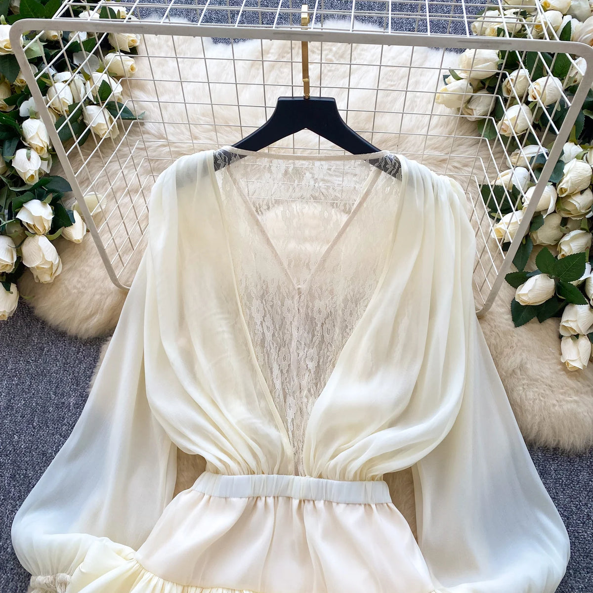 Lace Chiffon Mini Dress With Ruffles and Shorts for Women