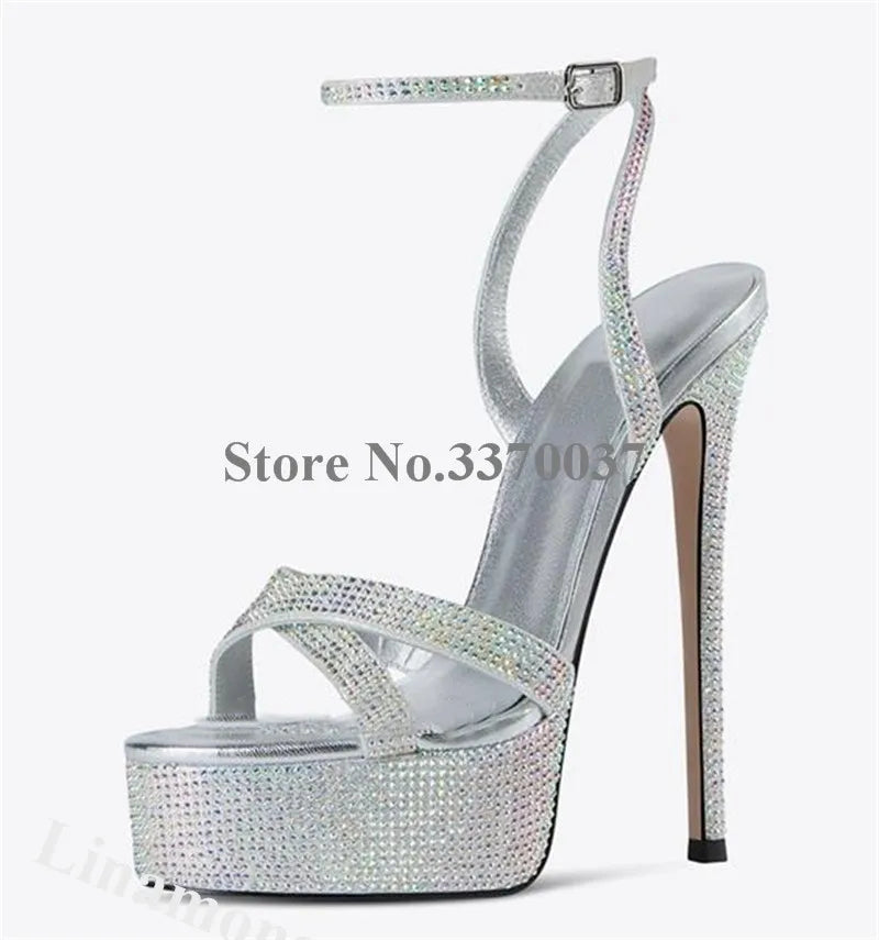 Rhinestone Ankle Strap Stiletto Heels