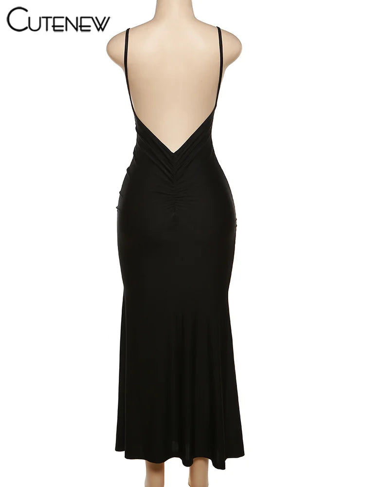 Red Shiny Backless Maxi Dress