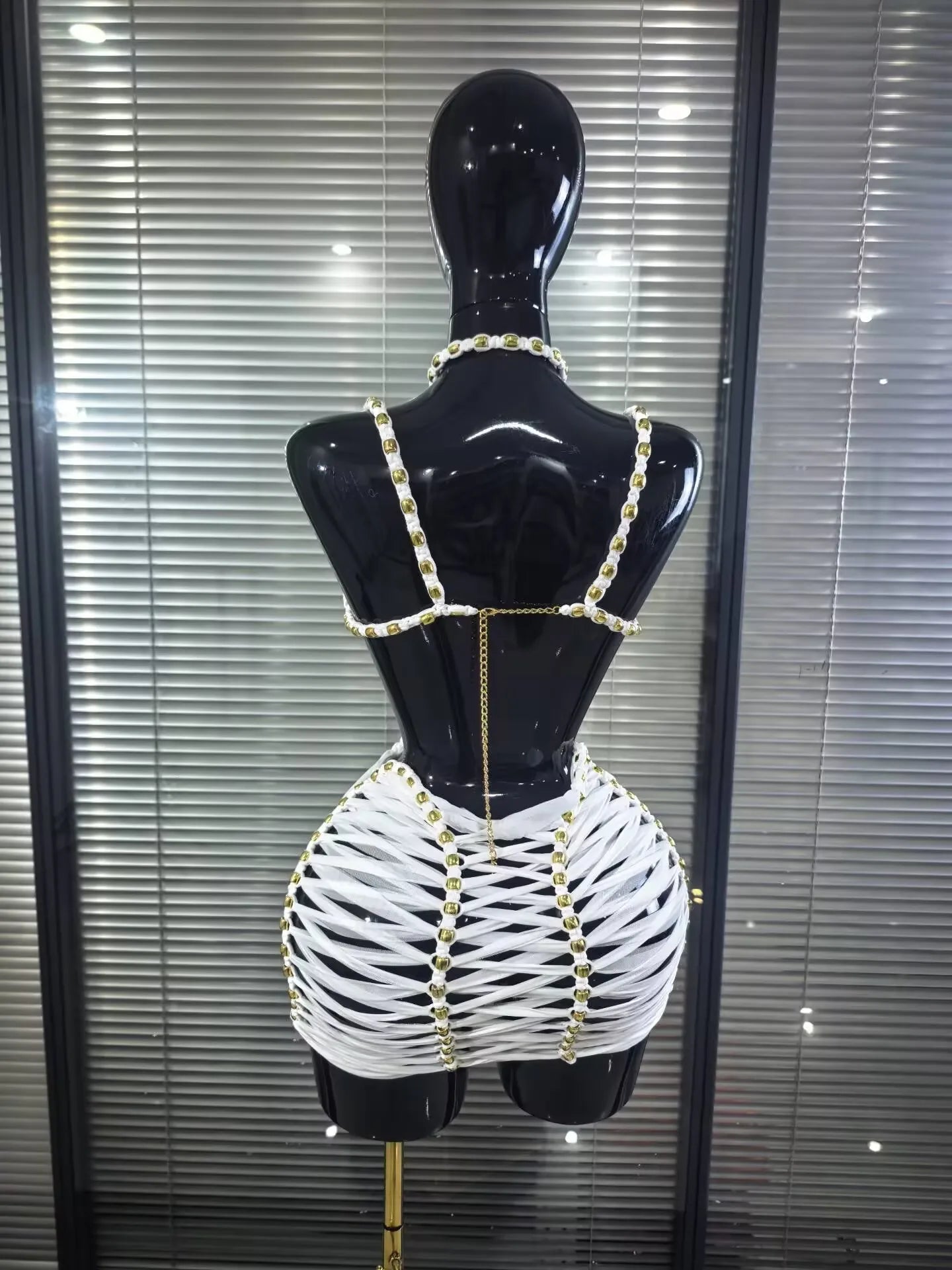 New White Color Women Sexy Halter Hollow Out Bodycon Mini Dress Celebrate Nightclub Party Bar Singer TV Show Performance Costume