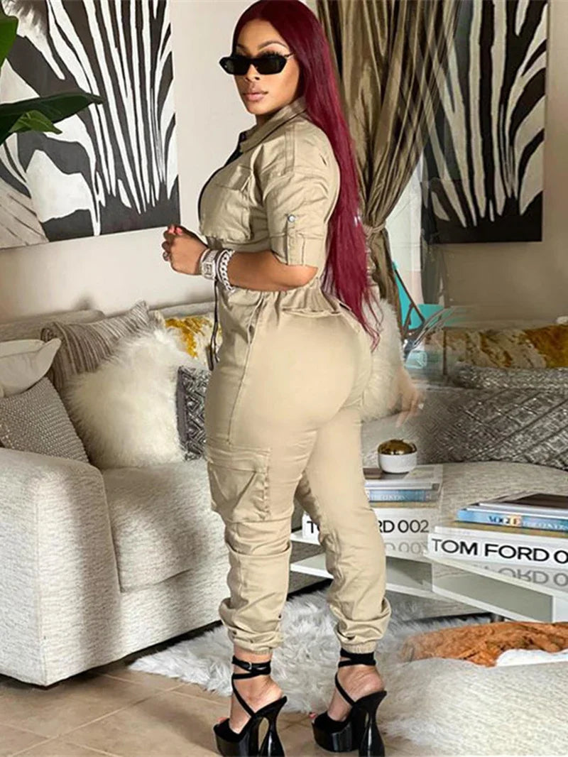 Long Sleeve Utility Cargo Jumpsuit With Pockets for Women