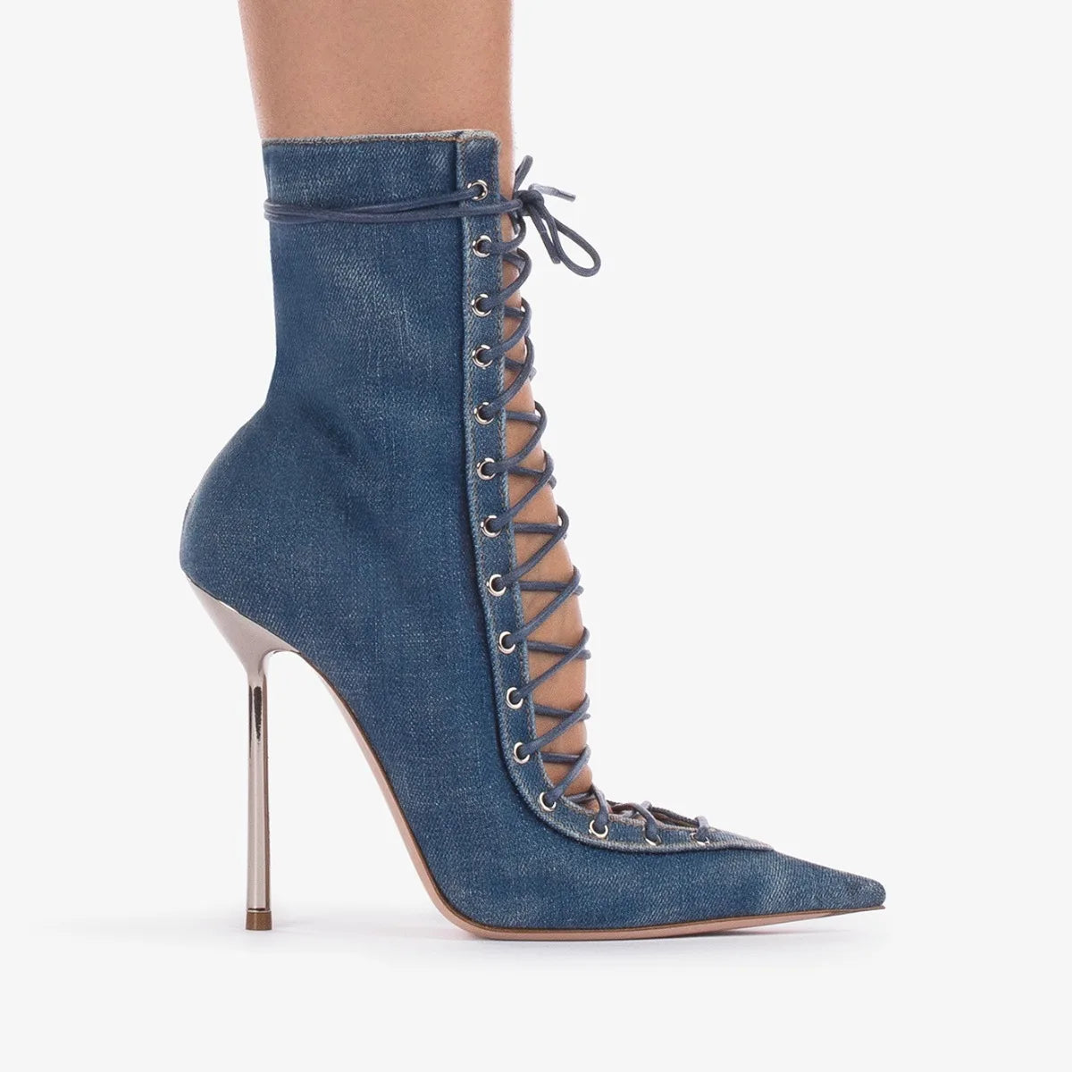 Lace Up Knee High Heeled Boots With Side Zipper for Women