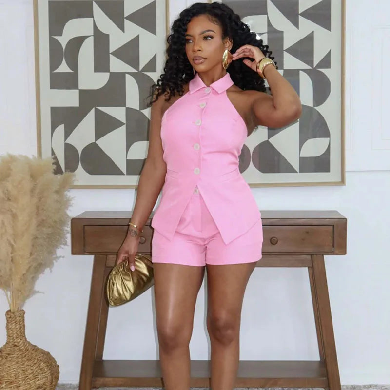 Elegant Party Two-Piece Vest Top and Shorts Set for Women
