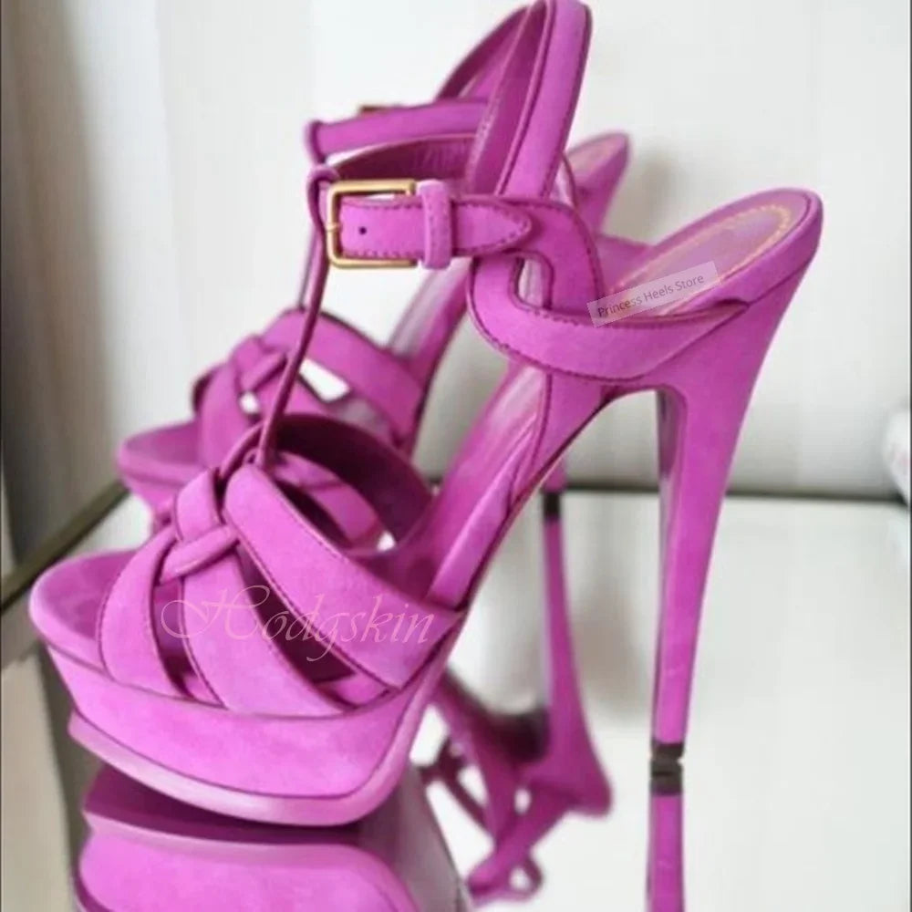 Knot Straps Suede Platform Buckles Sandals for Women