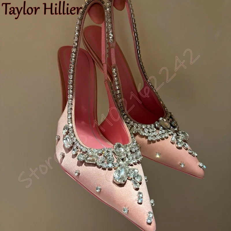 Elegant Rhinestone Satin Stiletto Dress Pumps for Women