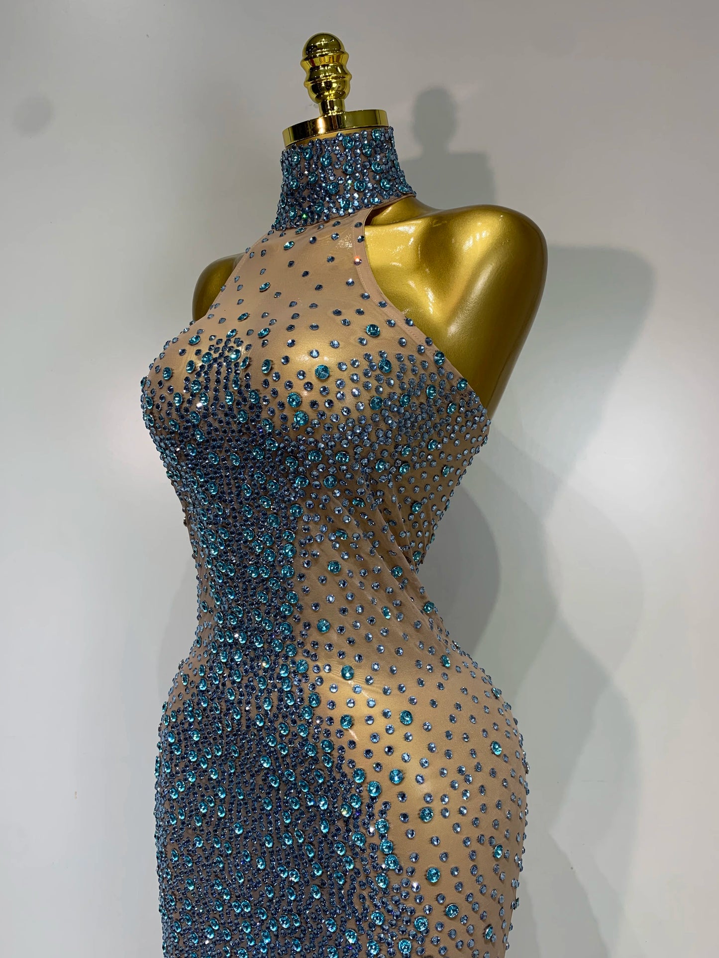 2025 New Sleeveless Mesh See Through Long Dress Sexy Backless Sparkly Rhinestone Dress Celebration Festival Evening Party Gowns