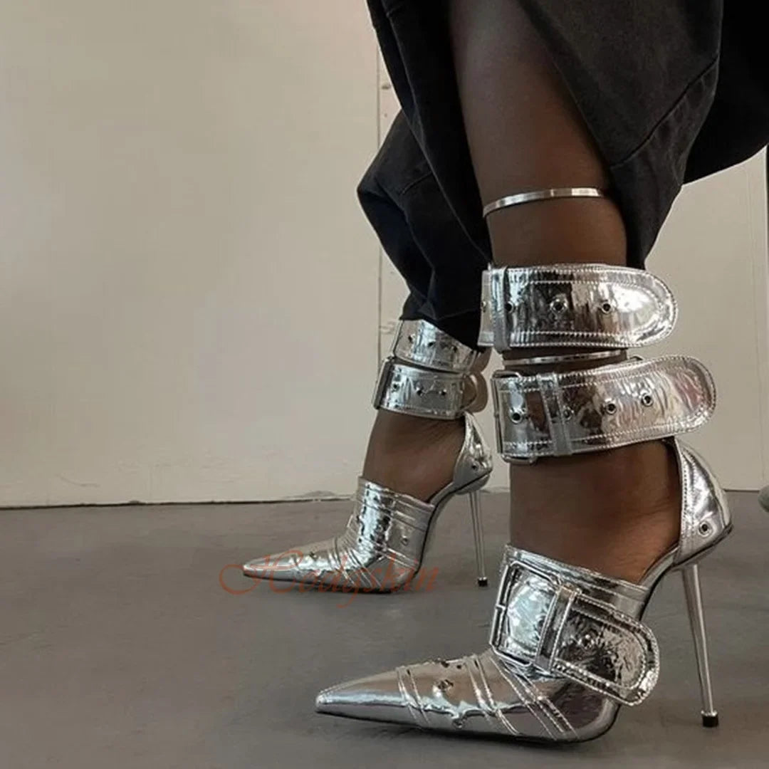 Pointed Toe Buckle Strap Stiletto Sandals for Women