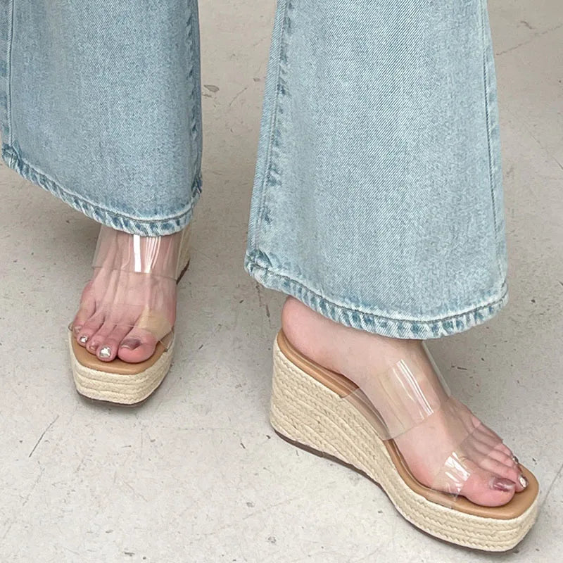 2025 Platform Ladies Wedges Slides Slippers Shoes Female Pumps Shoes Fashion Transparent Footwear Women Wedges Slippers Big Size