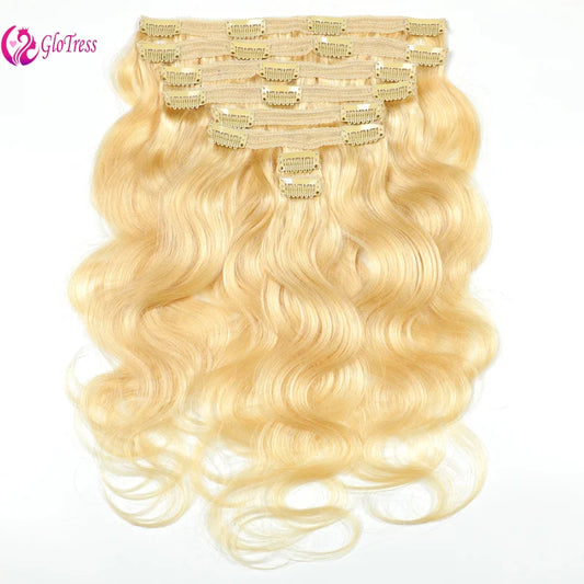Clip in Hair Extensions 613 Blonde Body Wave 8-26 Inches Brazilian Virgin Remy Human Hair High Quality Natural Style Full Head