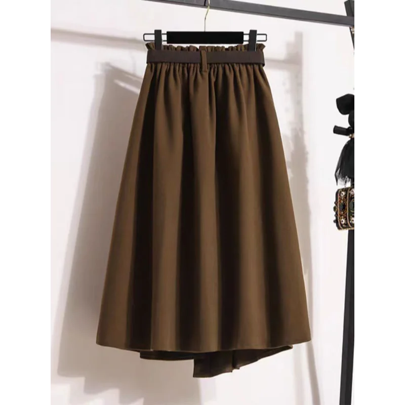 High Waisted Black Wool Midi Skirt With Pockets for Women