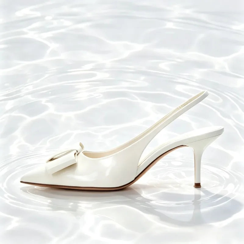 Elegant Bow Patent Leather Slingback Heels for Women