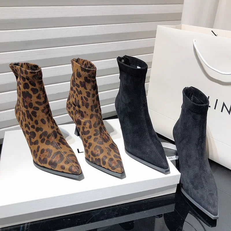 Leopard Print Zipper Ankle Boots