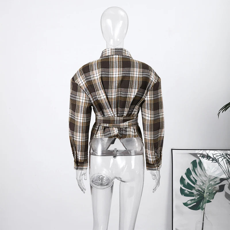 Long Sleeve Plaid Button-Up Shirt Jacket for Women