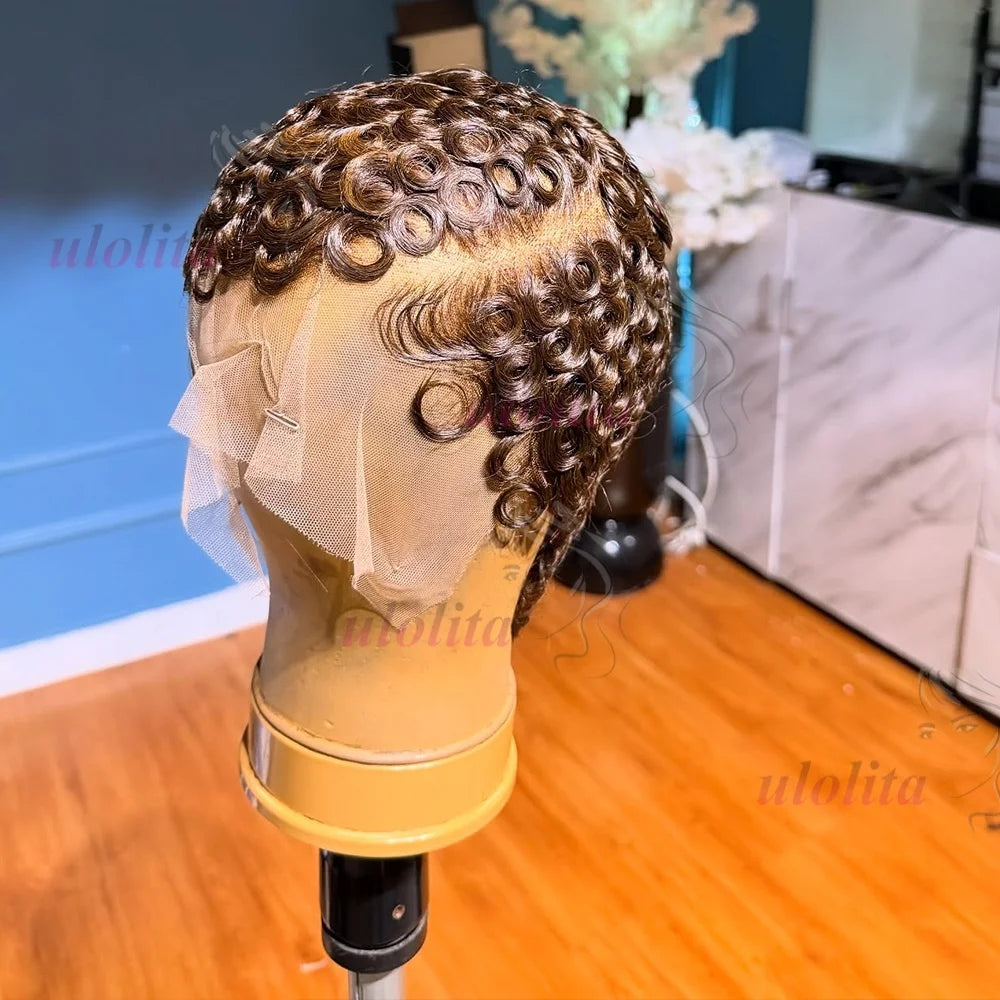 Short Layered Curly Pixie Lace Frontal Wig for Women